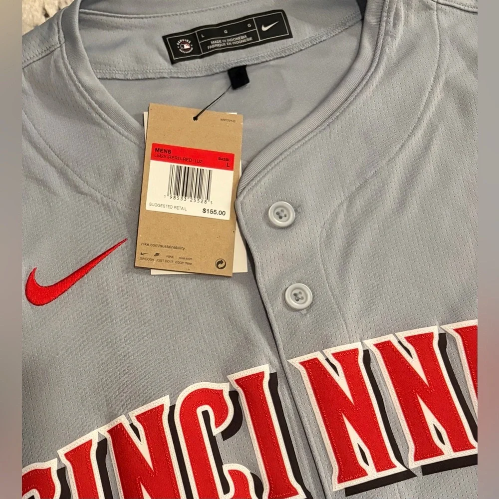Nike Authentic Cincinnati Reds Baseball MLB Gray Jersey Men’s Sz: Large